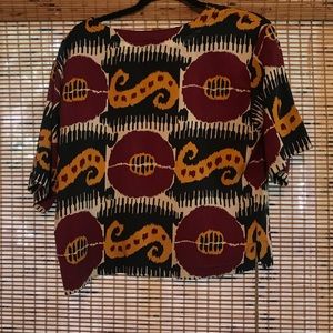 Retro Silk Patterned Crop Blouse